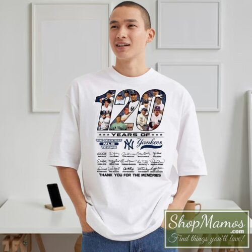 120 years of the greatest mlb teams new york yankees signatures t shirt front 1726215815 white SKU 125852 jpg