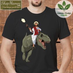 Jesus On Dinosaur With Gun Shirt Men Short Sleeve