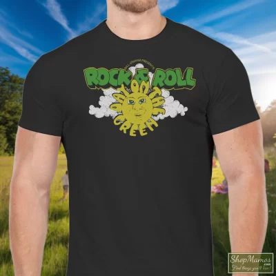 Men's 1978 Day On The Green Acdc Aerosmith Van Halen T Shirt In Black, Front View On Light Wood Background