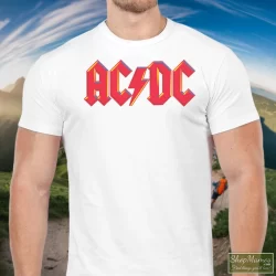 Men's 1979 Acdc Highway To Hell Tour T Shirt In White, Front View On Dark Wood Background