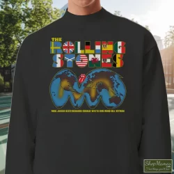 1981 Rolling Stones Tattoo You World Tour Concert Tee 80s Shirt 3 Men's 1981 Rolling Stones Tattoo You World Tour Concert 80s Sweatshirt In Black, Front View On Light Wood Background