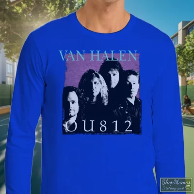 Men's 1988 Van Halen Ou812 Tour Long Sleeve In Royal Blue, Front View On Light Wood Background