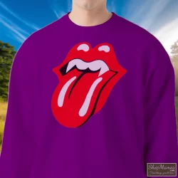 1994 Rolling Stones Halloween Voodoo Lounge Tour Shirt 2 Men's 1994 Rolling Stones Halloween Voodoo Lounge Tour Sweatshirt In Purple, Front View On Light Wood Background