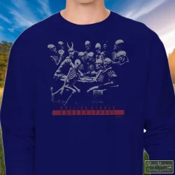 1994 Rolling Stones Voodoo Lounge Tour Shirt 10 Men's 1994 Rolling Stones Voodoo Lounge Tour Long Sleeve In Navy, Front View On Light Wood Background