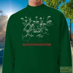 1994 Rolling Stones Voodoo Lounge Tour Shirt 7 Men's 1994 Rolling Stones Voodoo Lounge Tour Sweatshirt In Forest Green, Front View On Light Wood Background