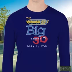 1998 90s Wmmr Radio Station Music Rock Tee Pink Floyd Rolling Stones Led Zeppelin Shirt 4 Men's 1998 90s Wmmr Radio Station Music Rock Pink Floyd Rolling Stones Led Zeppelin Sweatshirt In Navy, Front View On Light Wood Background
