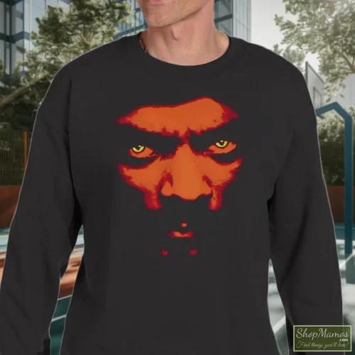 2001 Y2k Bones Snoop Dogg Rap Vintage Style Men’s Sweatshirt – Black Front View On Light Wood Background Men's 2001 Y2k Bones Snoop Dogg Rap Vintage Style Sweatshirt In Black, Front View On Light Wood Background