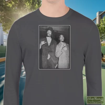 Men's 2pac Snoop Doggy Dogg Tupac Shakur Westside Hip Hop Rap Sweatshirt In Charcoal, Front View On Dark Wood Background