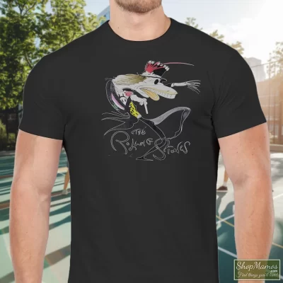 Men's 90s Rolling Stones Voodoo Lounge 1994 Black T Shirt In Black, Front View On Light Wood Background