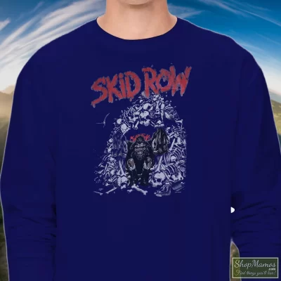 Men's 90s Skid Row Slave To The Grind Promo Album Tour Rock Metal Long Sleeve In Navy, Front View On Light Wood Background