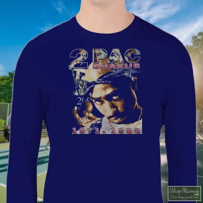 Men's 90s Tupac Shakur Only God Can Judge Me Sweatshirt In Navy, Front View On Light Wood Background