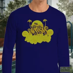 Dr Dre Snoop Dogg The Wash Promo Movie Shirt For Hip Hop Fans 7 Men's Dr Dre Snoop Dogg The Wash Promo Movie For Hip Hop Fans Long Sleeve In Navy, Front View On Light Wood Background