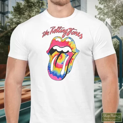 Men's Free People The Rolling Stones T Shirt In White, Front View On Dark Wood Background