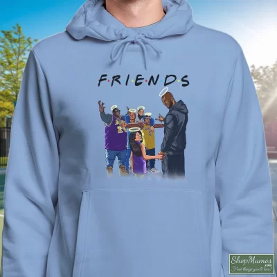 Men's Friends Rip Legends The Notorious Big Biggie S Tupac Shakur 2pac Nipsey Hussle Hoodie In Light Blue, Front View On Dark Wood Background