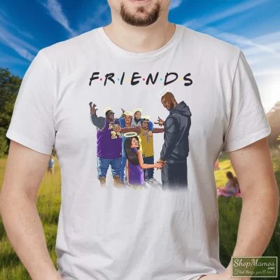 Men's Friends Rip Legends The Notorious Big Biggie S Tupac Shakur 2pac Nipsey Hussle T Shirt In White, Front View On Dark Wood Background