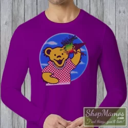 Men's Grateful Dead Ice Cream Bear Long Sleeve In Purple, Front View On Light Wood Background