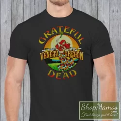 Men's GRATEFUL DEAD Sunshine Daydream T Shirt In Black, Front View On Light Wood Background