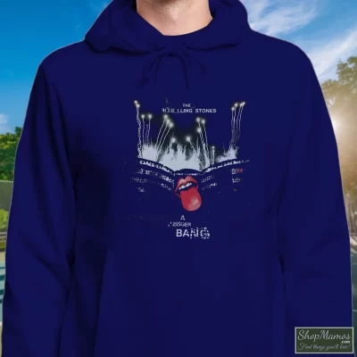 Men's The Rolling Stones Concert 2005 Hoodie In Navy, Front View On Light Wood Background