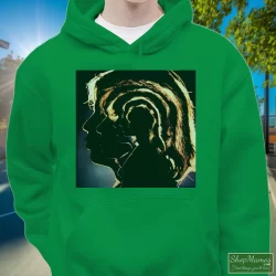 The Rolling Stones Hot Rocks 1964-1971 Shirt 7 Men's The Rolling Stones Hot Rocks 1964 - 1971 Hoodie In Irish Green, Front View On Light Wood Background