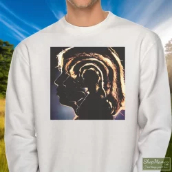 The Rolling Stones Hot Rocks 1964-1971 Shirt 4 Men's The Rolling Stones Hot Rocks 1964 - 1971 Sweatshirt In White, Front View On Dark Wood Background