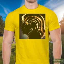 The Rolling Stones Hot Rocks 1964-1971 Shirt 8 Men's The Rolling Stones Hot Rocks 1964 - 1971 T Shirt In Yellow, Front View On Dark Wood Background