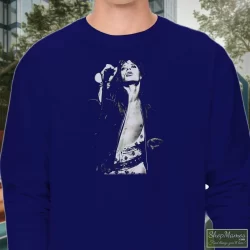 The Rolling Stones Mick Jagger Shirt 4 Men's The Rolling Stones Mick Jagger Long Sleeve In Navy, Front View On Light Wood Background
