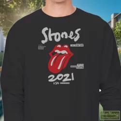 The Rolling Stones No Filter Tour 2021 North America Shirt 9 Men's The Rolling Stones No Filter Tour 2021 North America Long Sleeve In Black, Front View On Light Wood Background
