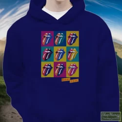 The Rolling Stones Urban Jungle 1990 Eu Tour Shirt 3 Men's The Rolling Stones Urban Jungle 1990 Eu Tour Hoodie In Navy, Front View On Light Wood Background