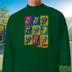 The Rolling Stones Urban Jungle 1990 Eu Tour Shirt 8 Men's The Rolling Stones Urban Jungle 1990 Eu Tour Sweatshirt In Forest Green, Front View On Light Wood Background