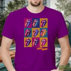 The Rolling Stones Urban Jungle 1990 Eu Tour Shirt 1 Men's The Rolling Stones Urban Jungle 1990 Eu Tour T Shirt In Purple, Front View On Light Wood Background