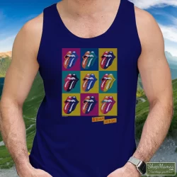 The Rolling Stones Urban Jungle 1990 Eu Tour Shirt 11 Men's The Rolling Stones Urban Jungle 1990 Eu Tour Tank Top In Navy, Front View On Light Wood Background