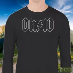 Thunderstruck Ohio ACDC Rock Shirt 1 Men's Thunderstruck Ohio ACDC Rock Sweatshirt In Black, Front View On Light Wood Background