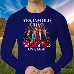 I Am Old But I Saw Rolling Stones On Stage Shirt 4 Men's I Am Old But I Saw Rolling Stones On Stage Long Sleeve In Navy, Front View On Light Wood Background
