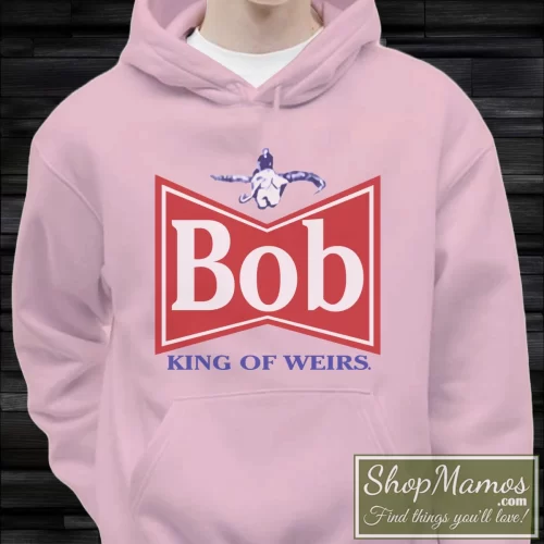 Men's Rare Grateful Dead Bob King Of Weirs Hoodie In Light Pink, Front View On Dark Wood Background
