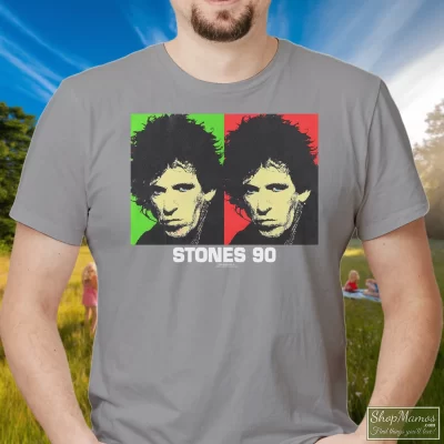 Men's Rolling Stones 90s Keith Richards Tour T Shirt In Sport Grey, Front View On Dark Wood Background