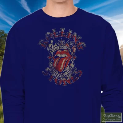Men's Rolling Stones Tattoo You Tour 1981 Long Sleeve In Navy, Front View On Light Wood Background
