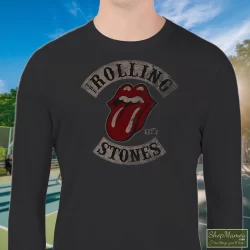 Rolling Stones Tour 78 Shirt 2 Men's Rolling Stones Tour 78 Sweatshirt In Black, Front View On Light Wood Background