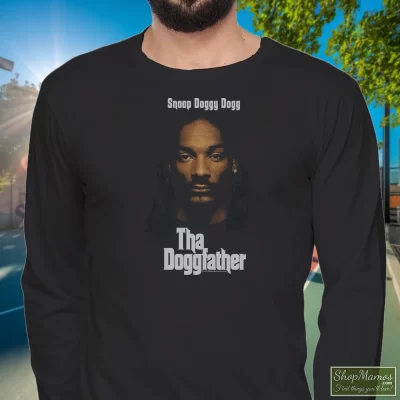 Men's Snoop Dogg Dogg Tha Doggfather Death Row 2021 Long Sleeve In Black, Front View On Light Wood Background