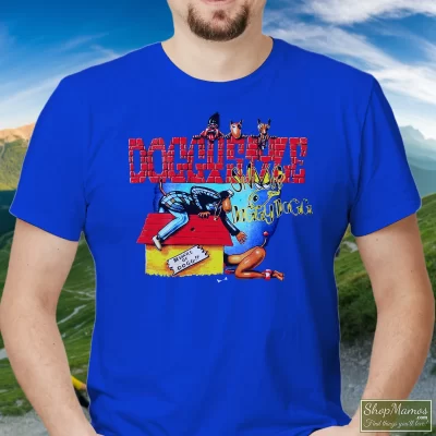 Men's Snoop Dogg Doggy Style Cover T Shirt In Royal Blue, Front View On Light Wood Background