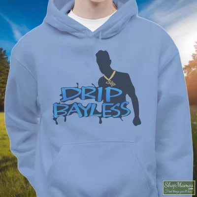 Men's Snoop Dogg Drip Bayless Hoodie In Light Blue, Front View On Dark Wood Background