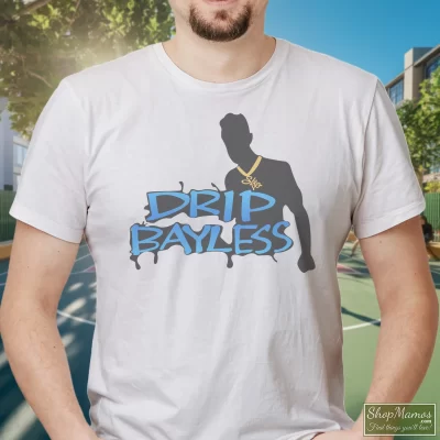 Men's Snoop Dogg Drip Bayless T Shirt In White, Front View On Dark Wood Background