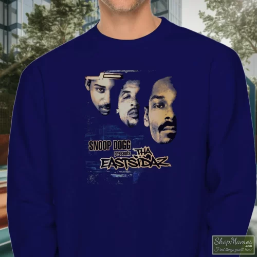 Snoop Dogg Et The Eastsidaz Up In Smoke World Tour Navy Fans Men’s Sweatshirt – Navy Front View On Light Wood Background Men's Snoop Dogg Et The Eastsidaz Up In Smoke World Tour Navy Fans Sweatshirt In Navy, Front View On Light Wood Background