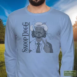 Snoop Dogg Smoke Weed Everyday Shirt 9 Men's Snoop Dogg Smoke Weed Everyday Long Sleeve In Light Blue, Front View On Dark Wood Background