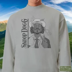 Snoop Dogg Smoke Weed Everyday Shirt 6 Men's Snoop Dogg Smoke Weed Everyday Sweatshirt In Sport Grey, Front View On Dark Wood Background