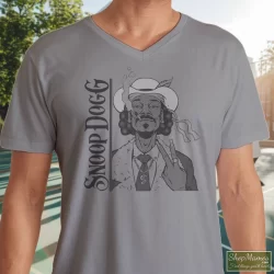 Snoop Dogg Smoke Weed Everyday Shirt 7 Men's Snoop Dogg Smoke Weed Everyday V Neck In Sport Grey, Front View On Dark Wood Background