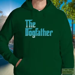 Snoop Doggy Dogg The Dogfather Promo Album Godfather Shirt 2 Men's Snoop Doggy Dogg The Dogfather Promo Album Godfather Hoodie In Forest Green, Front View On Light Wood Background