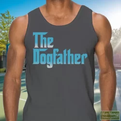 Snoop Doggy Dogg The Dogfather Promo Album Godfather Shirt 5 Men's Snoop Doggy Dogg The Dogfather Promo Album Godfather Tank Top In Charcoal, Front View On Dark Wood Background