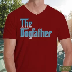 Snoop Doggy Dogg The Dogfather Promo Album Godfather Shirt 6 Men's Snoop Doggy Dogg The Dogfather Promo Album Godfather V Neck In Maroon, Front View On Light Wood Background