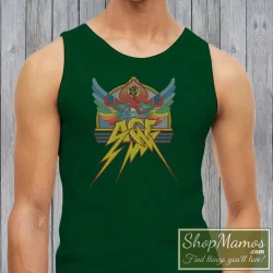 Men's Vintage 1972 Grateful Dead Bob Weir Ace Tank Top In Forest Green, Front View On Light Wood Background