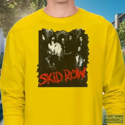 Men's Vintage 1989 Skid Row Classic Long Sleeve In Yellow, Front View On Dark Wood Background